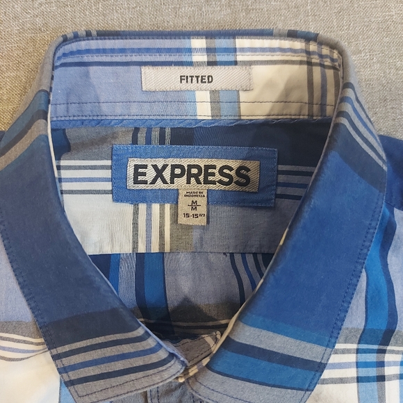 EXPRESS Fitted (Blue/white plaid) Dress Shirt - Picture 6 of 8